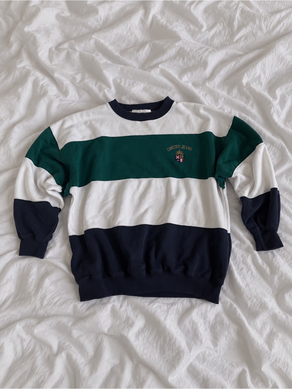 The Limited Men’s Green, White & Navy Striped Crewneck Sweatshirt